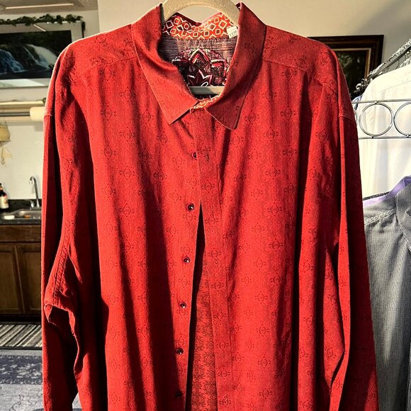 Robert Graham Red Jacquard Print 100% Cotton Long-Sleeve Button-Up Shirt SZ 3XL - Picture 1 of 7